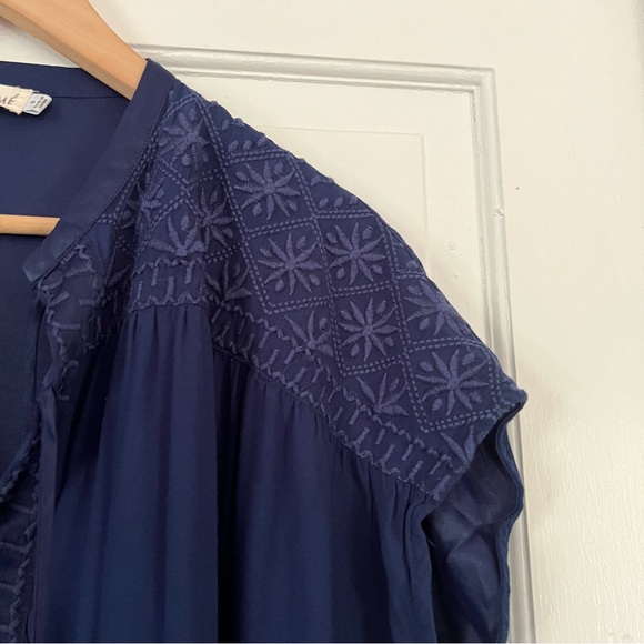 JOHNNY WAS CALMÉ Blue Short Sleeve Peasant Top with Tassels Size Small - Picture 10 of 10